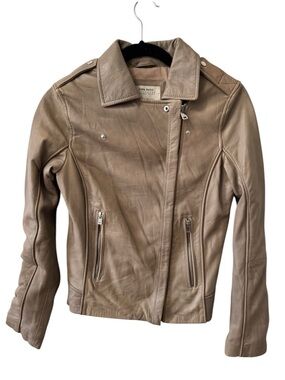 Zara Tan Lamb Leather Moto Jacket M Womens